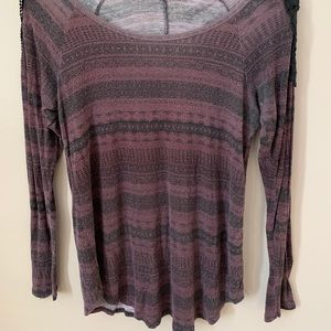 Patterned Long Sleeve Top with Laced Shoulders